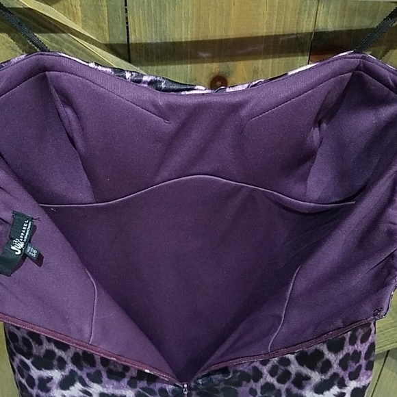 PURPLE BLACK LEOPARD ANIMAL  PRINT STRAPLESS DRESS STRETCH SEXY MOBWIFE CLUBWEAR - Picture 10 of 11
